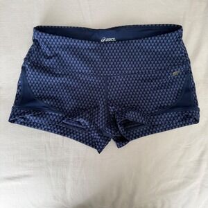 Asics Women Athletic Shorts Blue Geometric Print Running Workout Size M